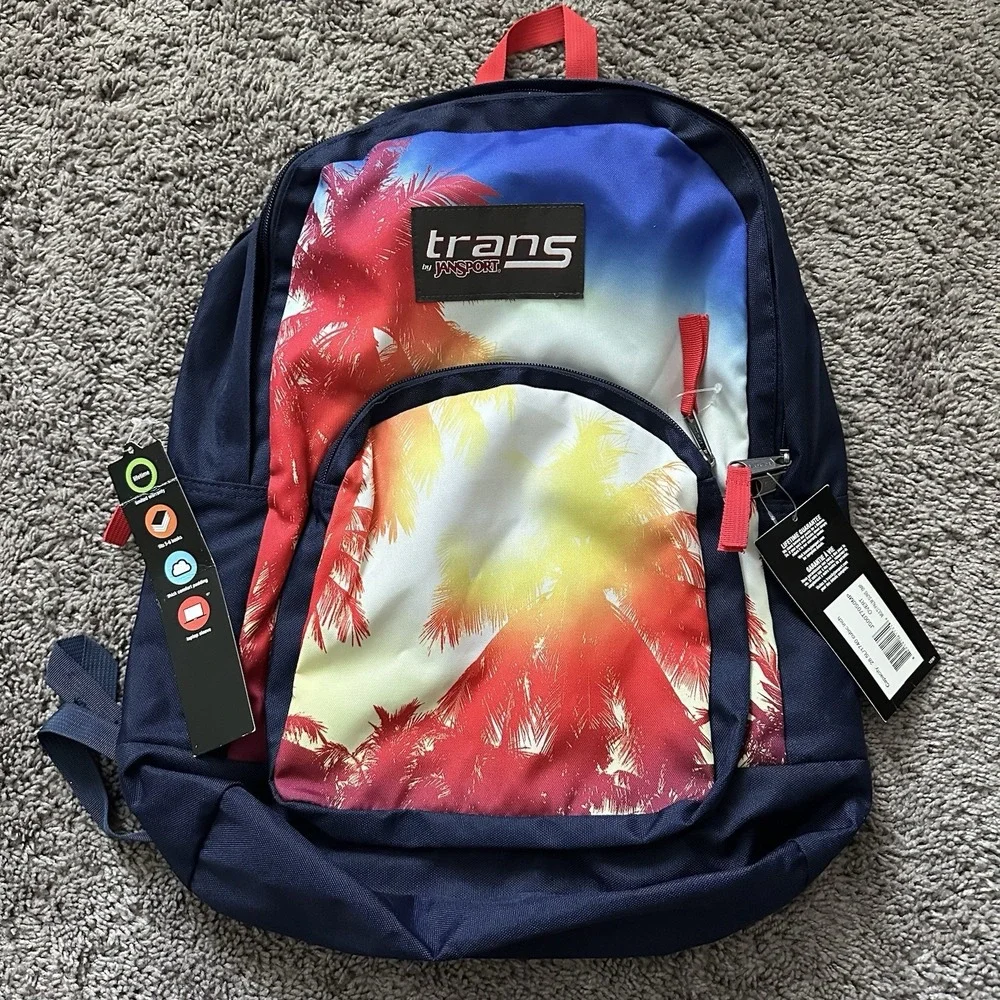 Trans By Jansport Multipalm Sun Backpack With Laptop Sleeve Blue New